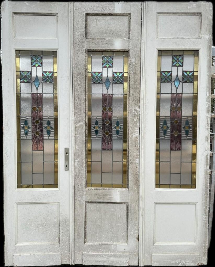 3 -delige set glas in lood deuren jugendstil 244x189cm., Ophalen