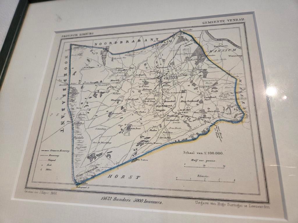 Plattegrond tekening Venray. Jacob Kuypers 1866 (32x29cm), Ophalen