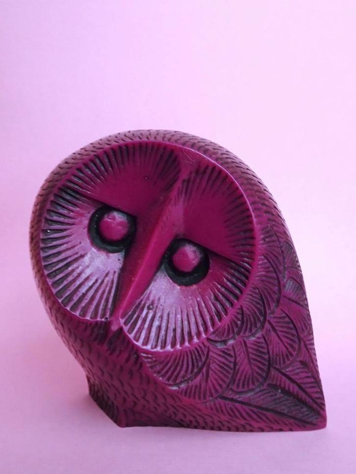 Vintage 60s 70s uil uiltje beeld beeldje paars design retro, Verzamelen, Beelden en Beeldjes, Gebruikt, Dier, Ophalen