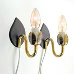 2 vintage Deense wand LAMPJES bloem messing Mid Century 50's, Ophalen of Verzenden, Gebruikt, Metaal, Vintage Mid Century Scandinavisch design Denmark Hotel Chic