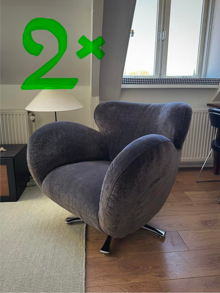 KUKA 2x draai fauteuil taupe/grijs met chroom poten, Huis en Inrichting, Fauteuils, Ophalen, Modern chroom, 75 tot 100 cm, Zo goed als nieuw