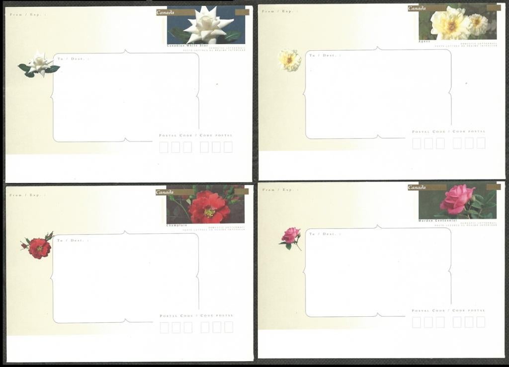 CANADA 2001 4x Rozen Bloemen Domestic Lettermail Envelopes, Verzenden, Postfris, Dier of Natuur