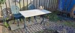 Mooie tuinset met marmeren tafel en gietijzeren stoelen, Tuin en Terras, 2 zitplaatsen, Overige materialen, Gebruikt, Ophalen of Verzenden