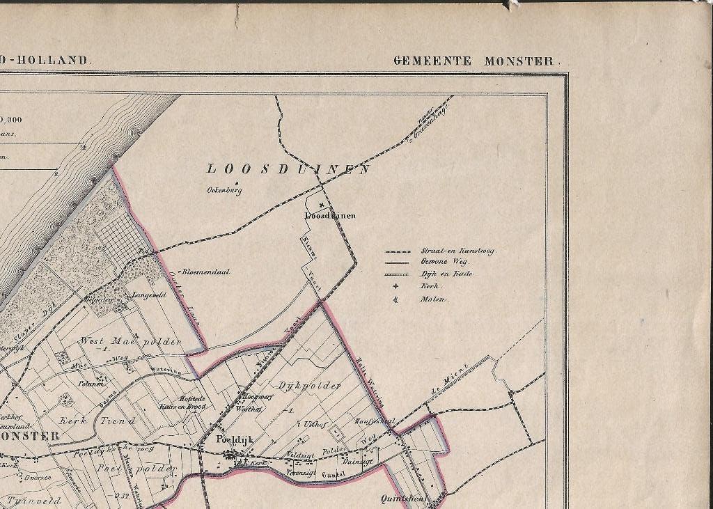 Monster Landkaart uit 1865 Hugo Suringar, Ophalen of Verzenden, Voor 1920, Ongelopen, Zuid-Holland
