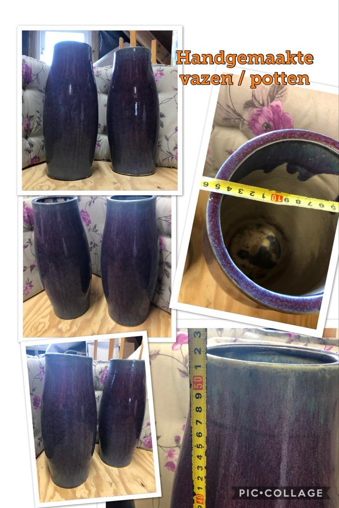 Handgemaakte paarse vazen/potten - 50 cm hoog, Overige kleuren, 50 tot 75 cm, Aardewerk of Porselein, Ophalen of Verzenden