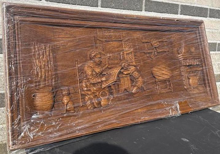 Houten Wandpaneel met Ambachtelijke Scène, Antiek en Kunst, Ophalen