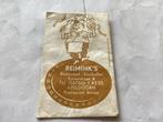 Vintage suikerzakje Reiminck's Restaurant Apeldoorn, Ophalen of Verzenden, Nederland