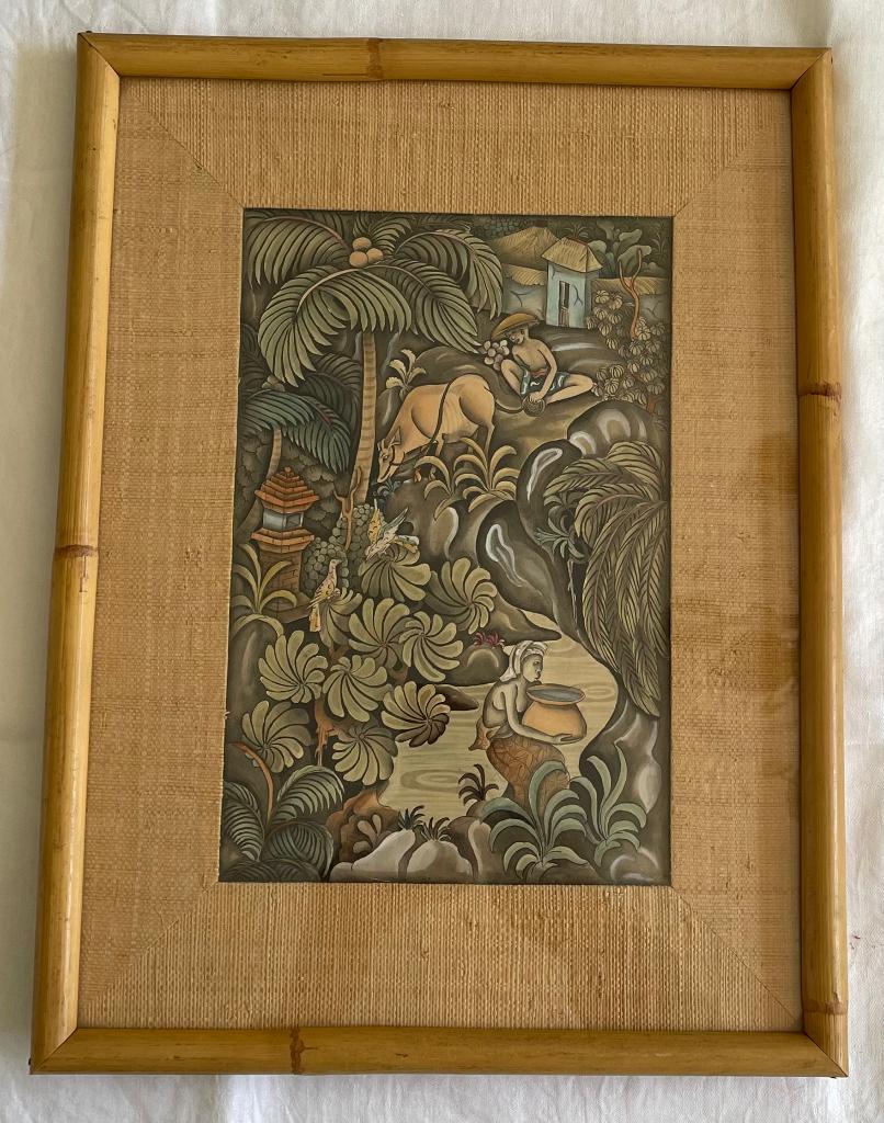 Jaren 50 Batuan Bali schilderij in originele lijst, Antiek en Kunst, Ophalen