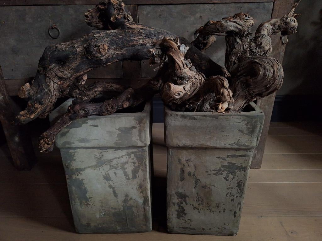 2x stenen bloempotten XXL Aura Peeperkorn, Steen, Minder dan 30 cm, Vierkant, Nieuw