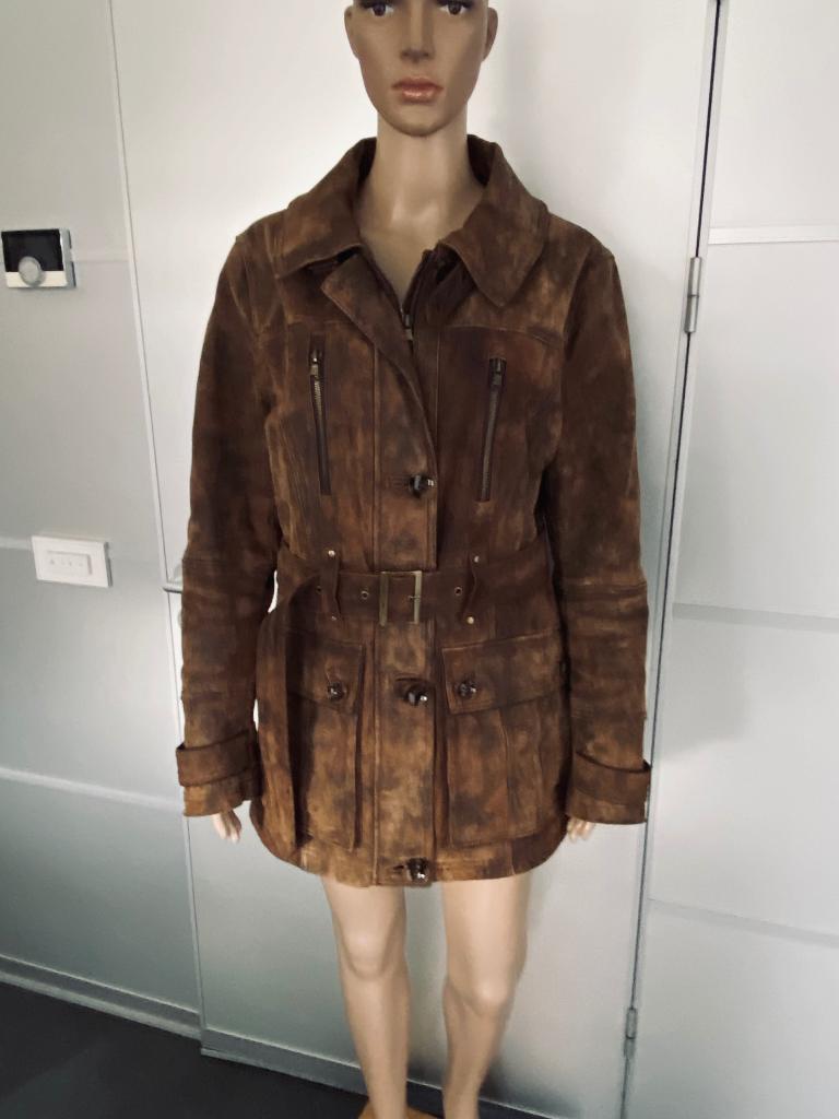 J578 Vintage maat 42=L echt-leren jas winterjas leer parka, Bruin, Maat 42/44 (L), Ophalen of Verzenden, Zo goed als nieuw