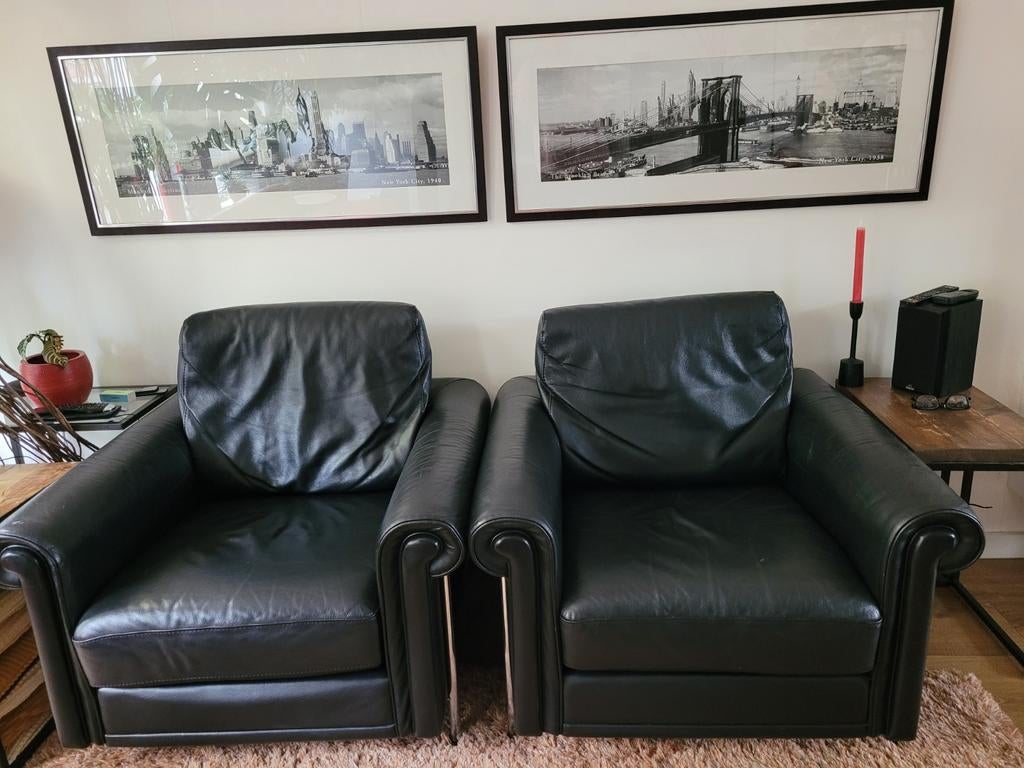 2 Leren Fauteuils met RVS Details - Comfortabel & Stijlvol, Ophalen, Modern, Comfortabel, Gebruikt, 75 tot 100 cm