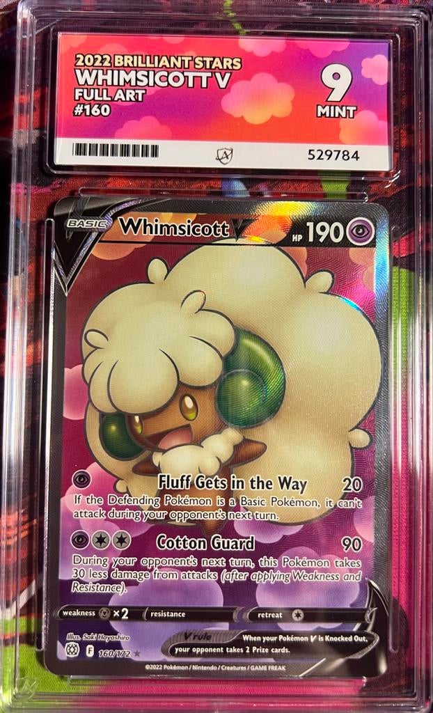 Whimsicott V Full Art #160 (2022 Brilliant Stars) PSA 9, Hobby en Vrije tijd, Verzamelkaartspellen | Pokémon, Ophalen of Verzenden