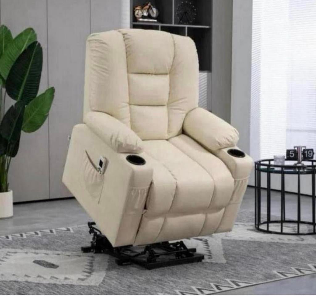 Comfortabele Sta-op Stoel met Ligfunctie - Crème, Ophalen, 75 tot 100 cm, Stof, A