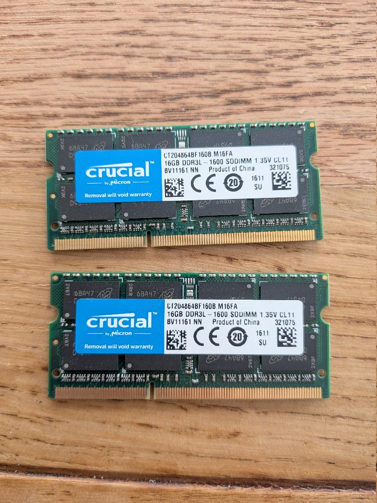 16gb DDR3L werkgeheugen ram 1600  CT204864BF160B crucial, Computers en Software, RAM geheugen, DDR3, Ophalen of Verzenden, Zo goed als nieuw