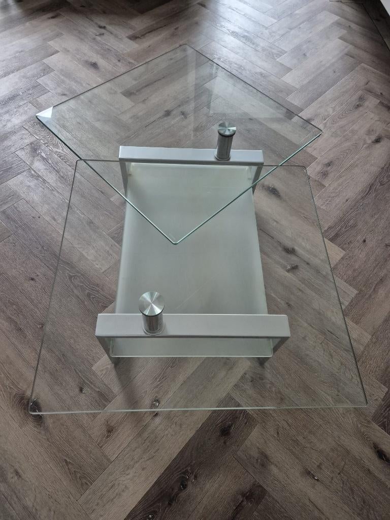 Mooie vintage glazen Design Salontafel., Huis en Inrichting, Tafels | Salontafels, Ophalen, Design / Modern, 100 tot 150 cm, 50 tot 75 cm