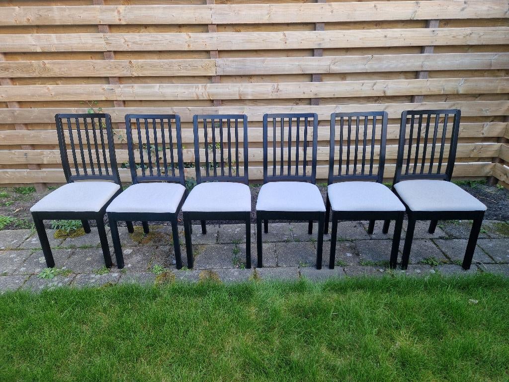 6 Eetkamerstoelen Ikea, Huis en Inrichting, Ophalen, Gebruikt, Zwart, Vijf, Zes of meer stoelen