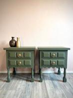 Antieke nachtkastjes | Gerestyled, groen, Ophalen, Minder dan 45 cm, Zo goed als nieuw, Minder dan 55 cm