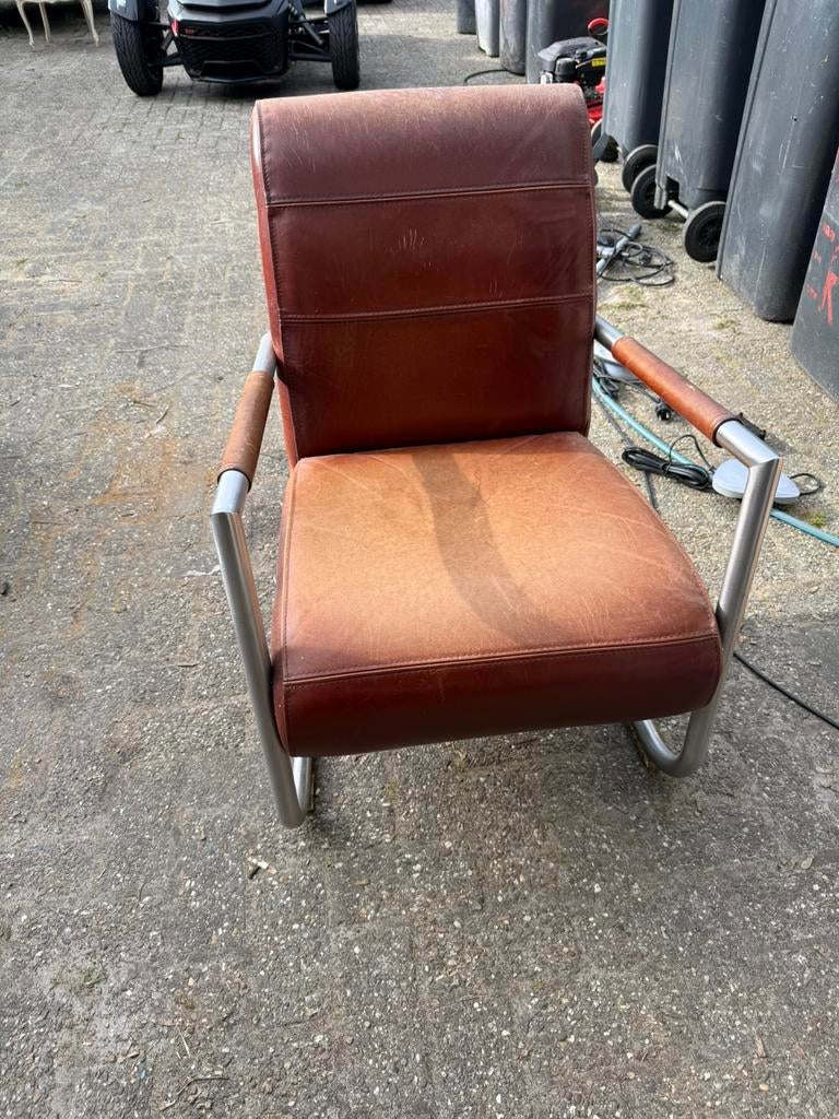 Leren fauteuil /stoel, Huis en Inrichting, Fauteuils, Ophalen, Zo goed als nieuw, 75 tot 100 cm, 50 tot 75 cm