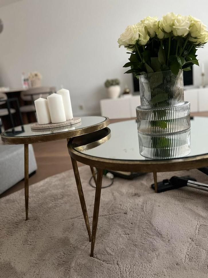 Riverdale salontafels (2 stuks) met spiegelblad, Huis en Inrichting, Tafels | Salontafels, Gebruikt, Minder dan 50 cm, 50 tot 100 cm