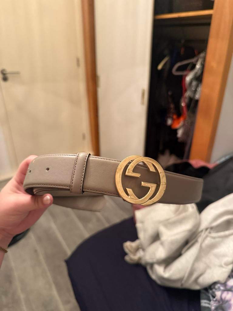 Grijze originele Gucci riem, Overige kleuren, 3 tot 5 cm, Echt leder, 90 tot 100 cm