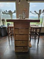 Bar steigerhout met 4 barkrukken, voor binnen of buiten., Huis en Inrichting, Ophalen, Gebruikt, Inclusief barstoelen