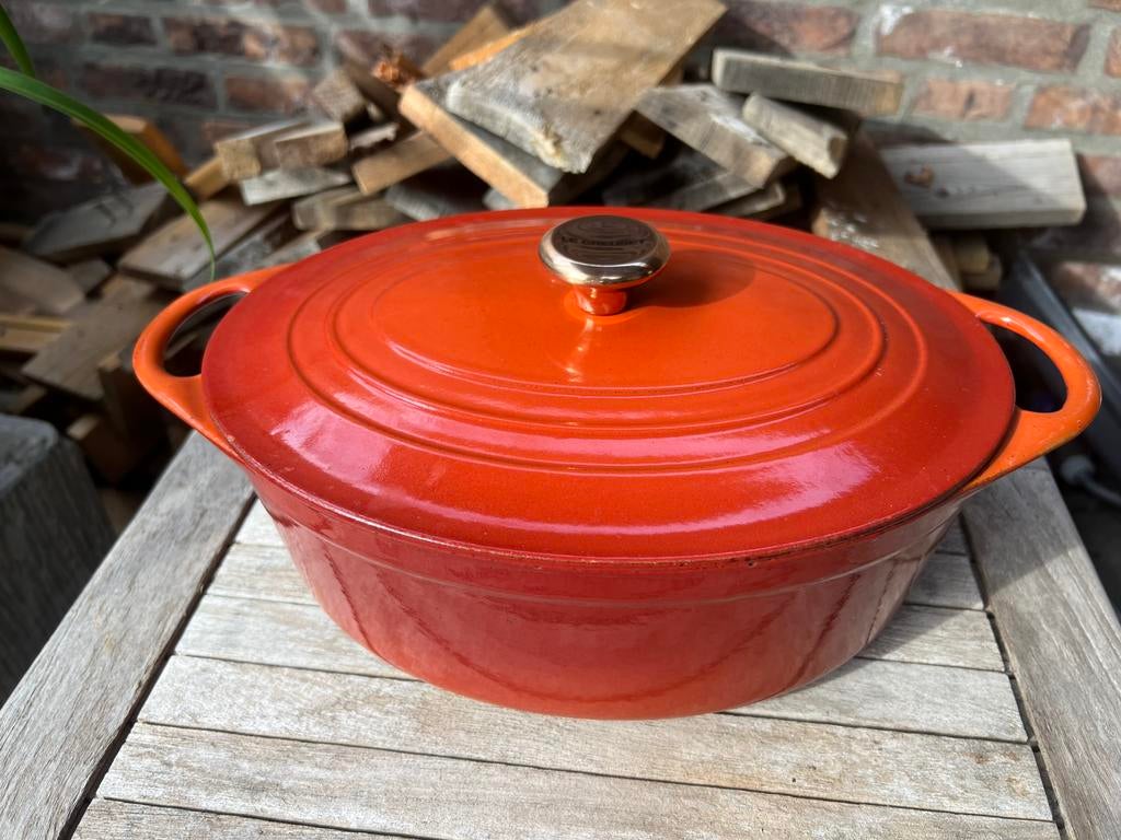Cousances par Le Creuset vintage pan 28 cm heel goed, Gebruikt, Gietijzer, Ophalen of Verzenden, Keramische plaat