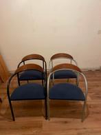 Set van 4 stoelen met houten rugleuning en stoffen zitting, Huis en Inrichting, Stoelen, Ophalen, Gebruikt, Overige kleuren, Vier