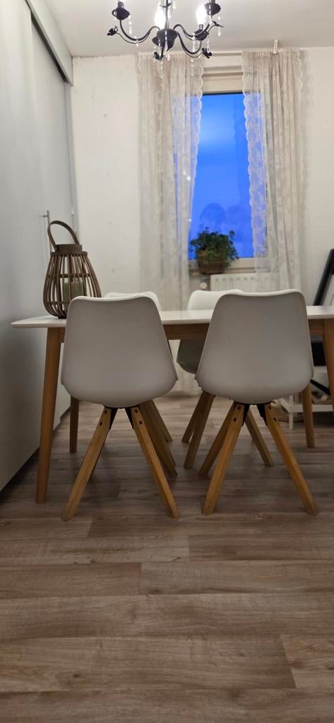 Keukentafel met bijpassende 6 stoelen., Ophalen, Gebruikt, 75 m² of meer, Wit