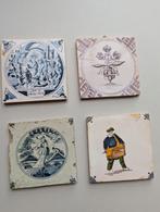 Antieke Delfts Blauwe en Polychrome Tegels (4 stuks), Antiek en Kunst, Ophalen