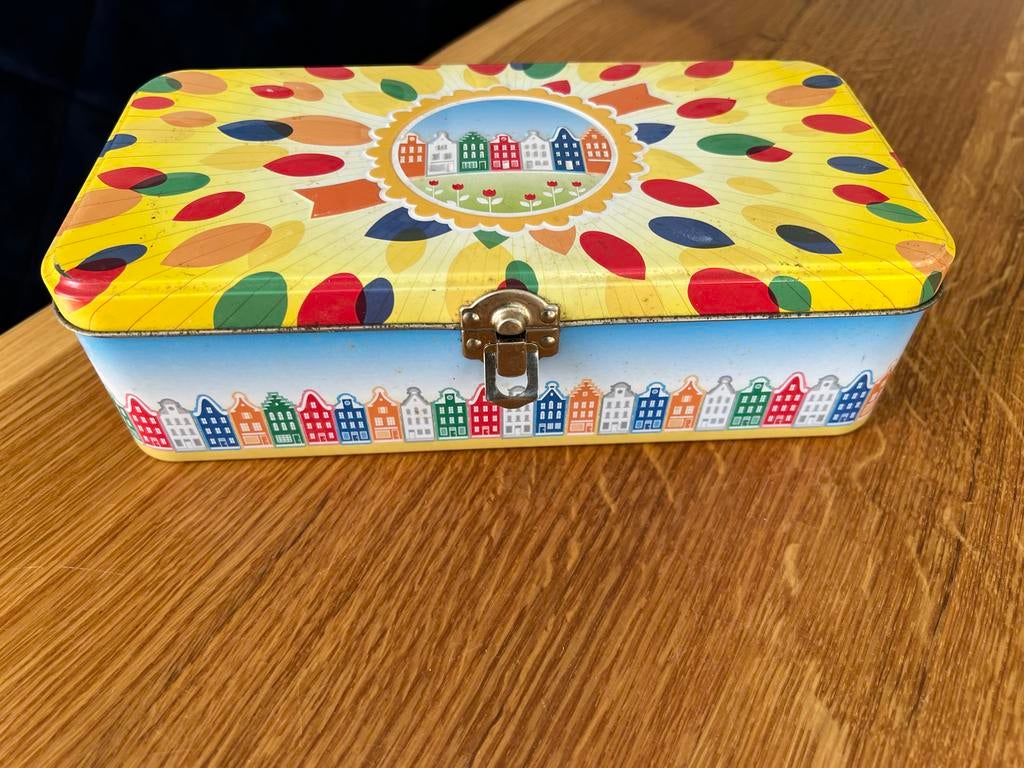 Blikken Lipton theeblik met Hollandse huisjes-Postcode Loter, Verzamelen, Blikken, Ophalen of Verzenden, Gebruikt, Koek(jes), Overige merken