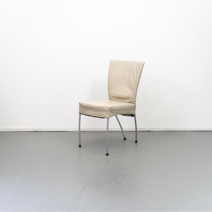 2x Montis Spica Stoel Crème/Wit Leder - RVS Frame, Huis en Inrichting, Stoelen, Gebruikt, Leer, Metaal, Wit, Ophalen of Verzenden