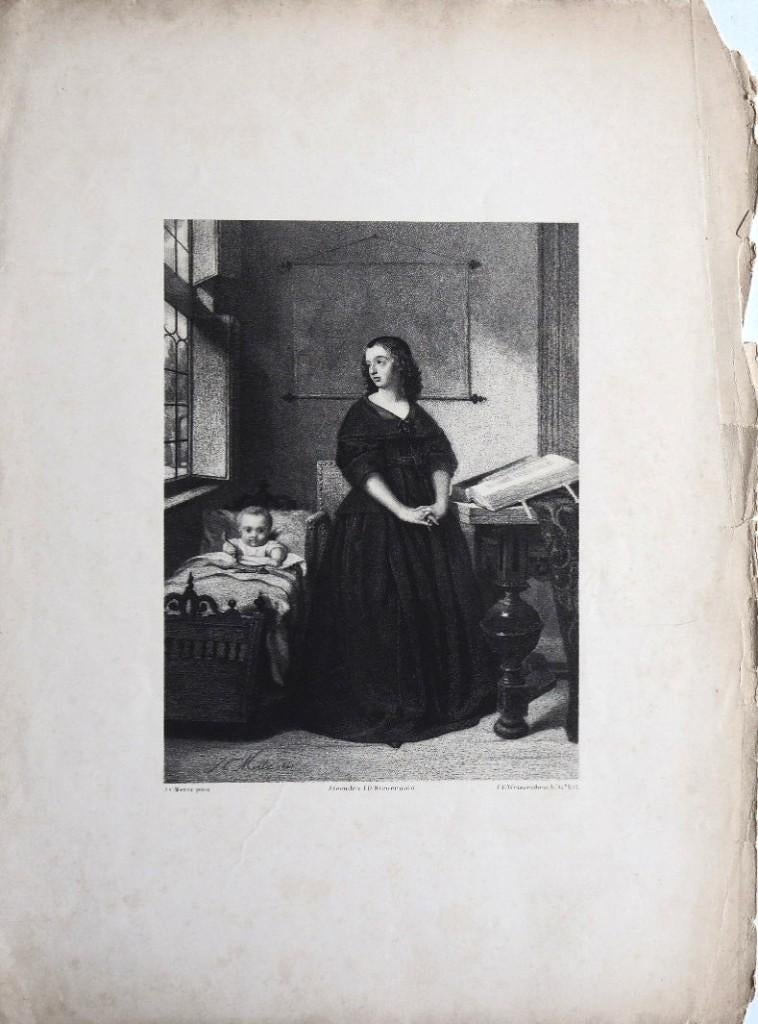 F. H. Weissenbruch litho "Moeder met Kind", J.D. Steuerwald, Ophalen
