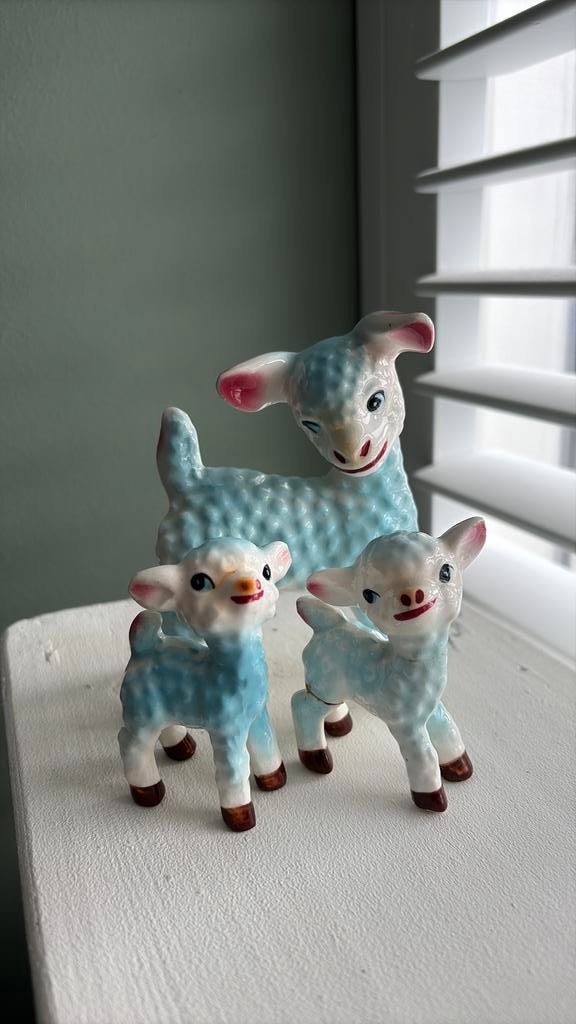 Superlief Vintage schaap met 2 lammetjes en gemerkt, Ophalen of Verzenden, Gebruikt, Dier
