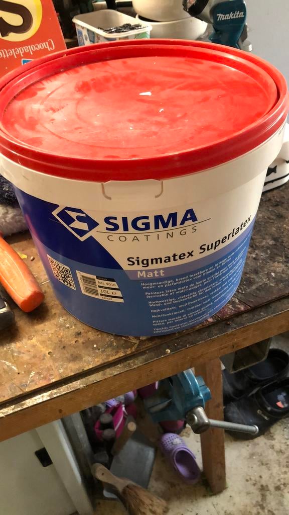 Sigma 10 liter ral 9010, Doe-het-zelf en Verbouw, Verf, Beits en Lak, 5 tot 10 liter, Ophalen, Nieuw, Wit