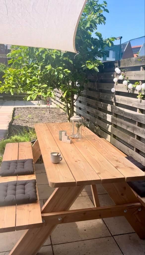 Nieuwe Douglas Classic picknicktafel 220cm met 8 kussens, Tuin en Terras, Picknicktafels, Ophalen, Nieuw, Rechthoekig, Hout