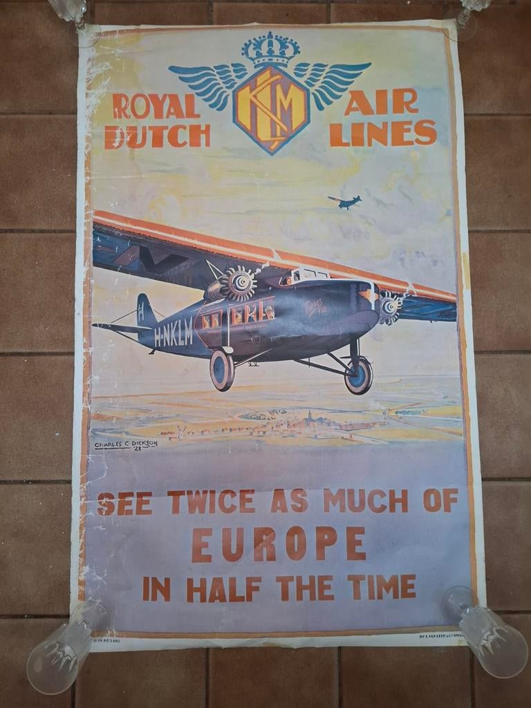 Te koop:  VINTAGE KLM POSTER, Verzamelen, Luchtvaart en Vliegtuigspotten, Ophalen of Verzenden, Gebruikt
