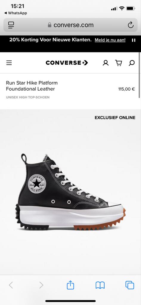 Converse Run Star Hike Platform Foundational Leathermaat39, Kleding | Dames, Schoenen, Ophalen of Verzenden, Nieuw, Zwart, Sneakers of Gympen