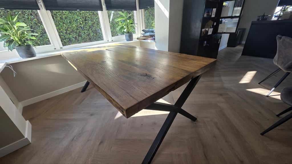 Eettafel robuust Oud Eiken 2.00/1.00 mtr, Ophalen, 200 cm of meer, 50 tot 100 cm, Zo goed als nieuw