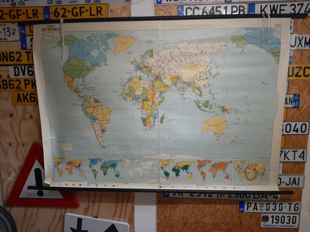 Wandkaart Landkaart Schoolplaat Aardrijkskunde Wereld, Antiek en Kunst, Antiek | Schoolplaten, Ophalen, Aardrijkskunde