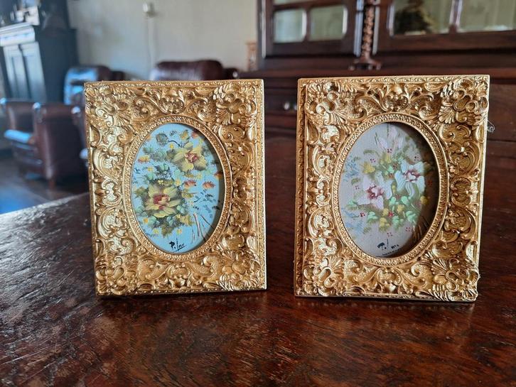 Set Olieverf Schilderijtjes op Doek/Miniaturen/Floraal Decor, Antiek en Kunst, Kunst | Schilderijen | Klassiek, Ophalen of Verzenden