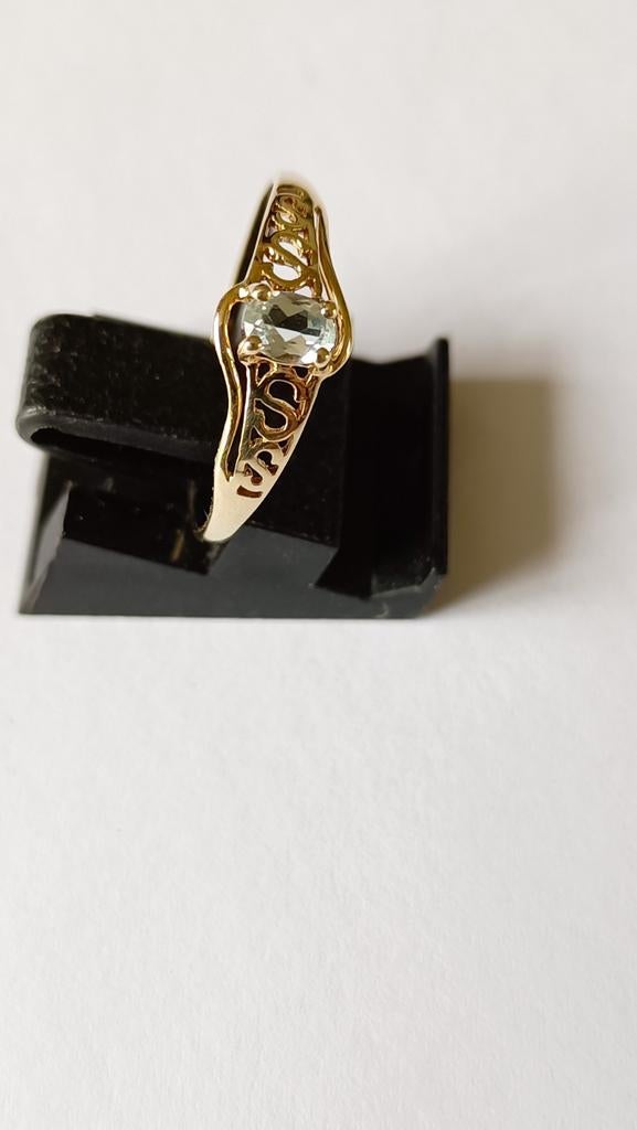 Oude gouden ring met Aquamarijn, 8 krt, Verzenden, Goud, Ring, Met edelsteen