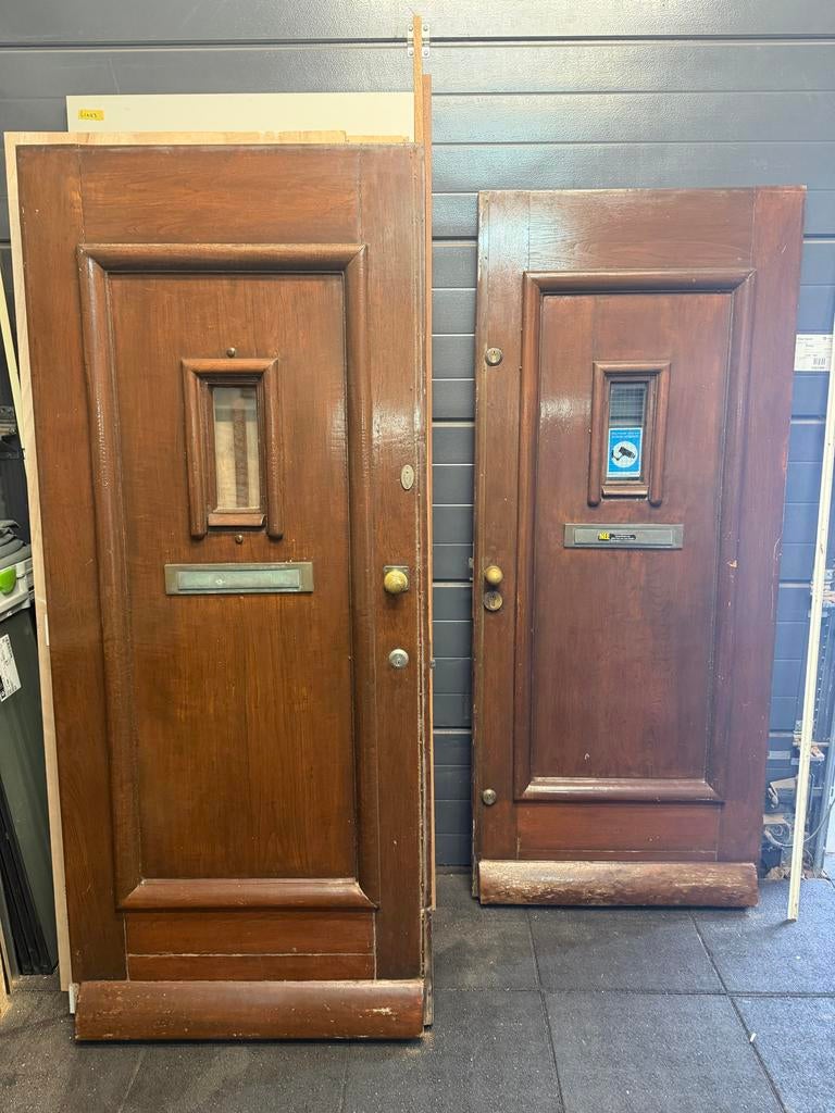 2 teak houten deuren stomp 89x 211 cm, Gebruikt, 80 tot 100 cm, Ophalen of Verzenden, Buitendeur