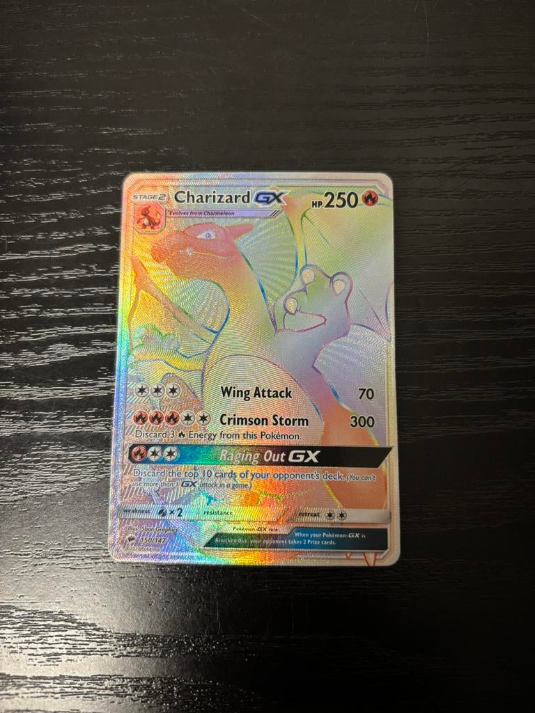 Pokemon TCG Burning Shadows Charizard GX Rainbow, Ophalen of Verzenden, Zo goed als nieuw, Losse kaart, Foil