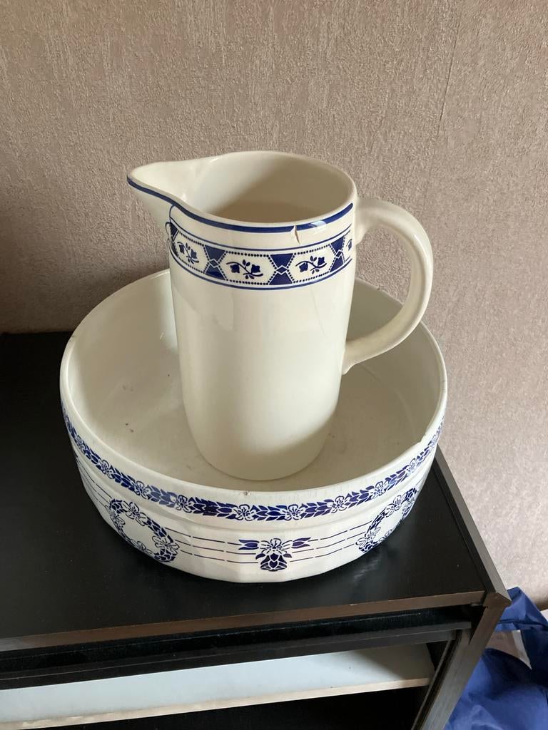 Antiek Lampetstel - Wit met Blauw Delfts Decor, Antiek en Kunst, Ophalen