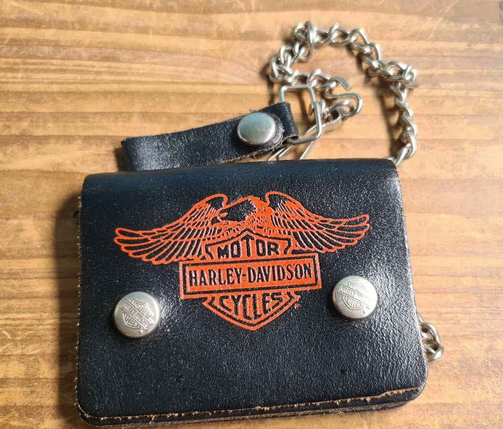 Harley-Davidson Leren Portemonnee met Ketting - Zwart, Sieraden, Tassen en Uiterlijk, Portemonnees, Overige merken, Gebruikt, Leer