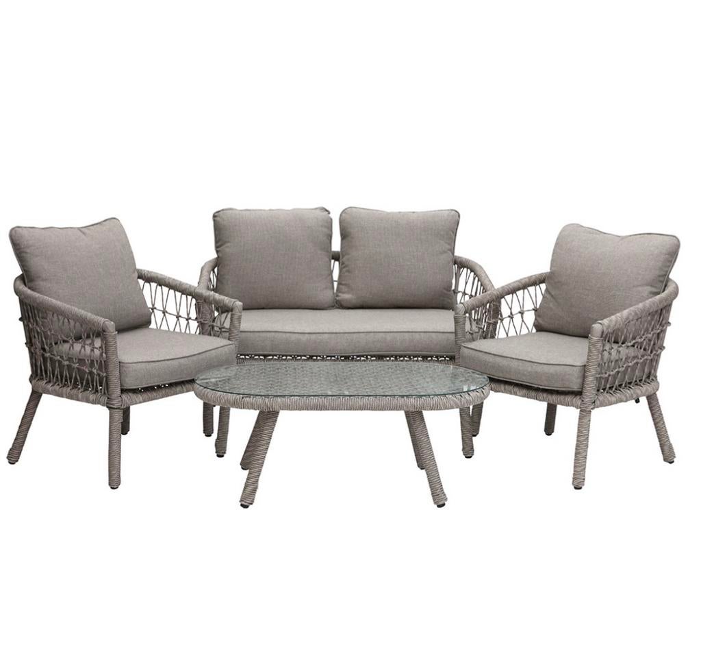 Tuinset Thill: Compleet met tafel, bank en stoelen., Ophalen, 4 zitplaatsen, Zo goed als nieuw, Wicker