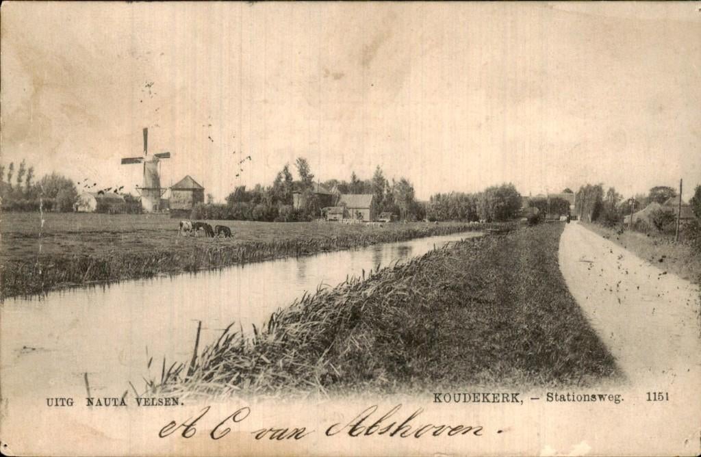 Kouderkerk - Stationsweg - Molen, Ophalen of Verzenden, Voor 1920, Gelopen, Zuid-Holland