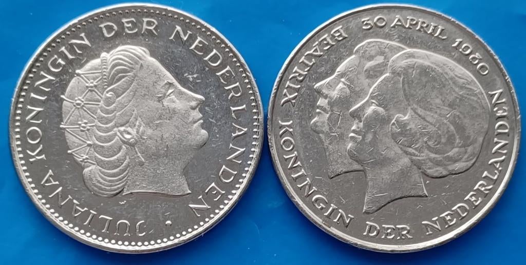 2 Laatste Rijksdaalders 1980 - Juliana, Postzegels en Munten, Munten | Nederland, Verzenden, Koningin Juliana, 2½ gulden, Setje