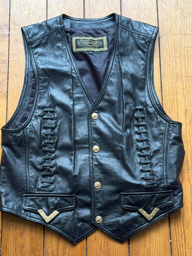 Stoer leren motor/ bikers vest maat m van Armstrong, Kleding | Heren, Ophalen of Verzenden, Zo goed als nieuw, Zwart