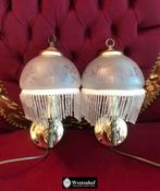 2 Wandlampen / wand lamp goud antiek glas, pegels / kralen, Ophalen of Verzenden, Glas, Klassiek / antiek